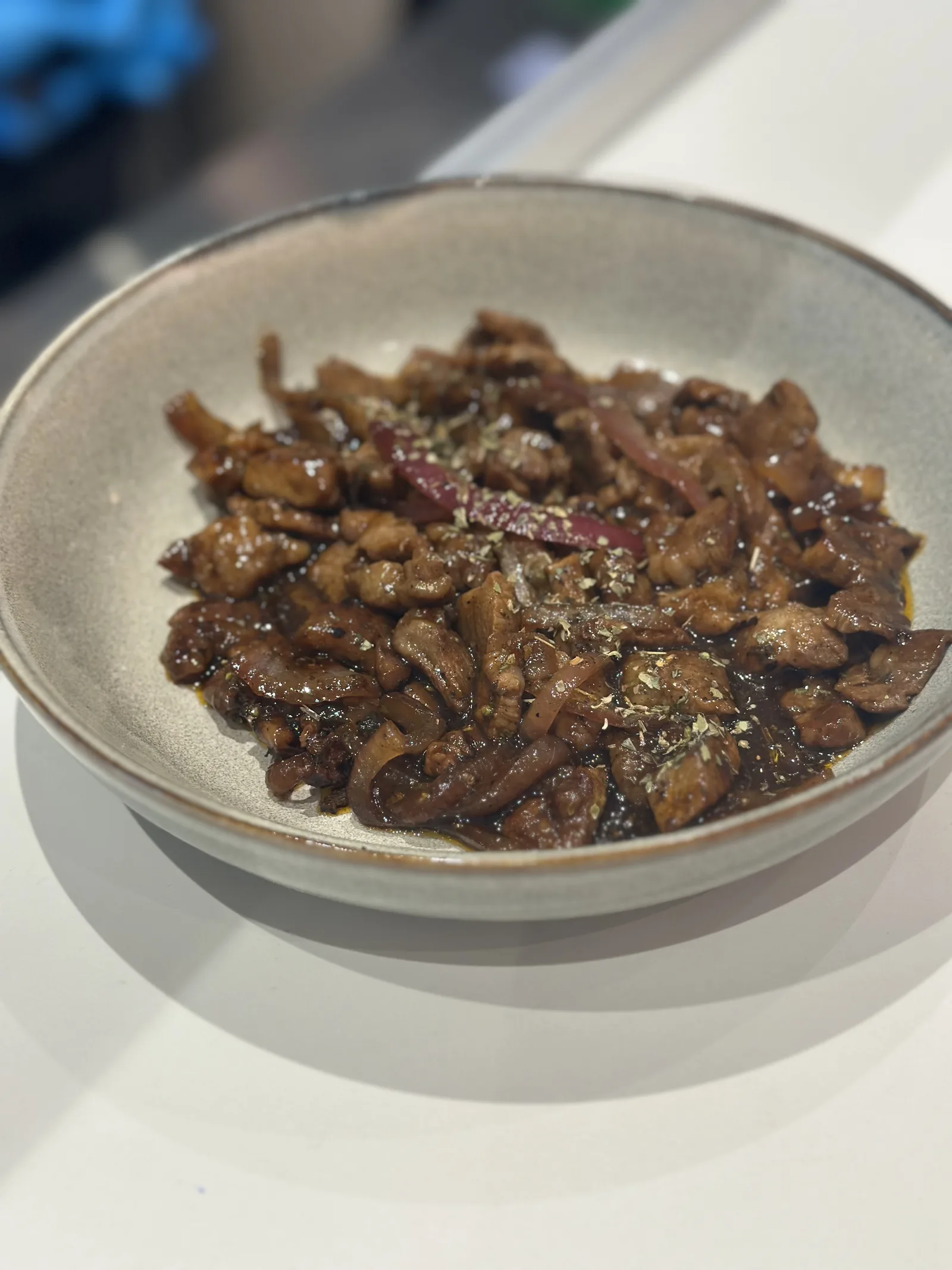 Pork tigania Greek skillet dish